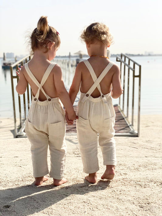 Beau Romper- Organic Cotton Muslin -Pure Sand
