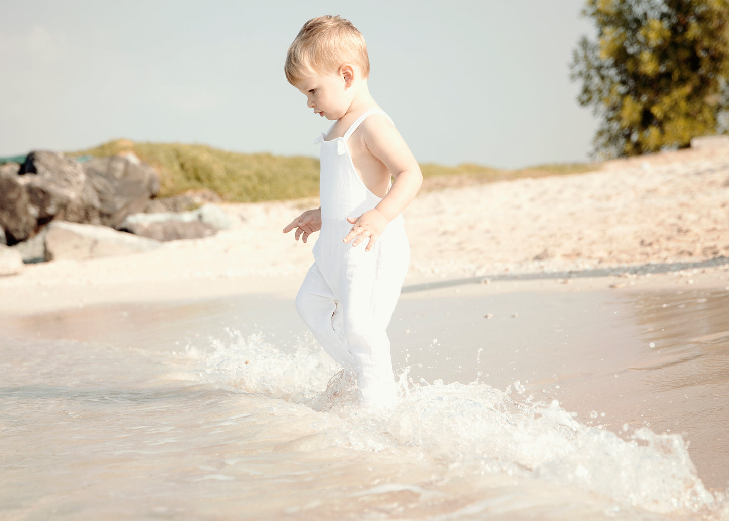Beau Romper- Organic Cotton Muslin - Coconut White